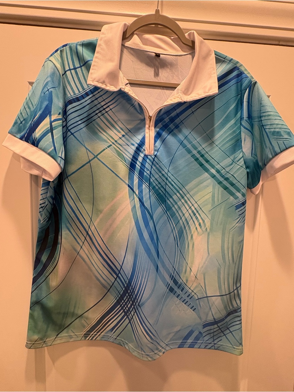 Men’s Blue Graphic Zip-Neck Polo Top